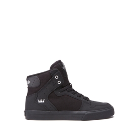 Kids Supra High Top Shoes VAIDER Black/Silver/black | AU-25611